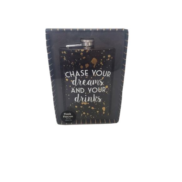 Chase your Dreams & Your Drinks Stainless Steel 8 fl. Oz Black New - Picture 1 of 3